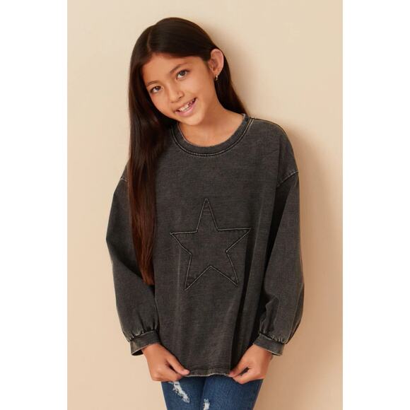 Hayden Girl Tonal Star Patch Washed Sweatshirt‎ Medium - Picture 1 of 4